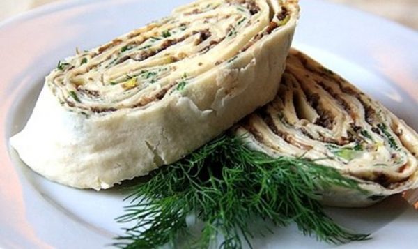 Zakuska iz lavasha s gribami 600x357 - Закуска из лаваша с грибами